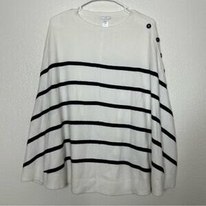 J. Jill Poncho Cape Striped White and Navy Blue One Size